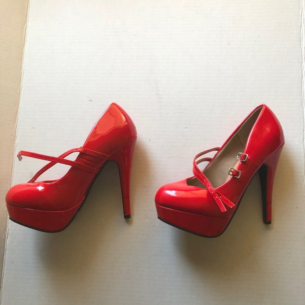 Red Mary Jane strap heels